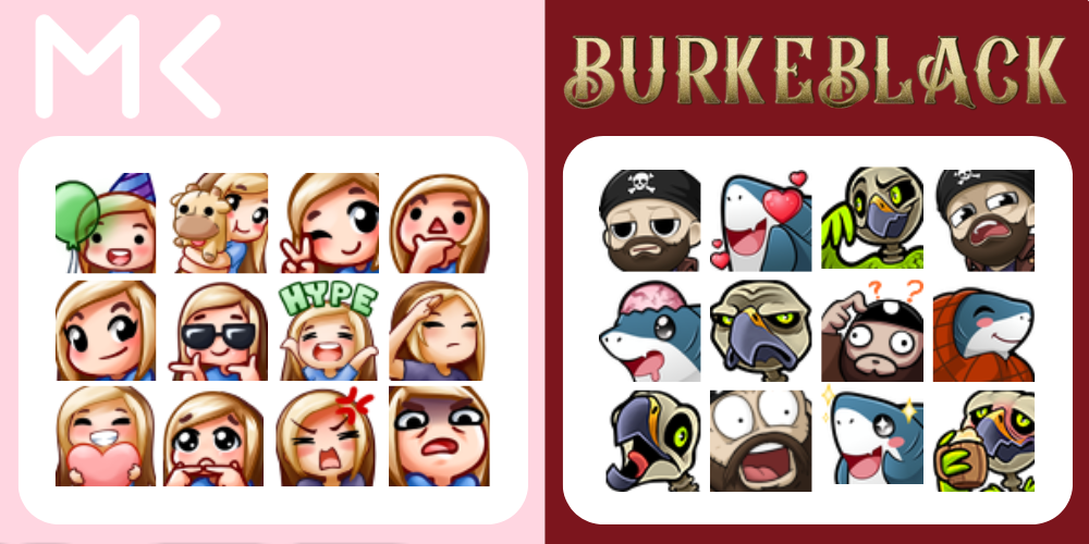 Examples of Twitch Partner MegKaylee And BurkeBlack's Emotes